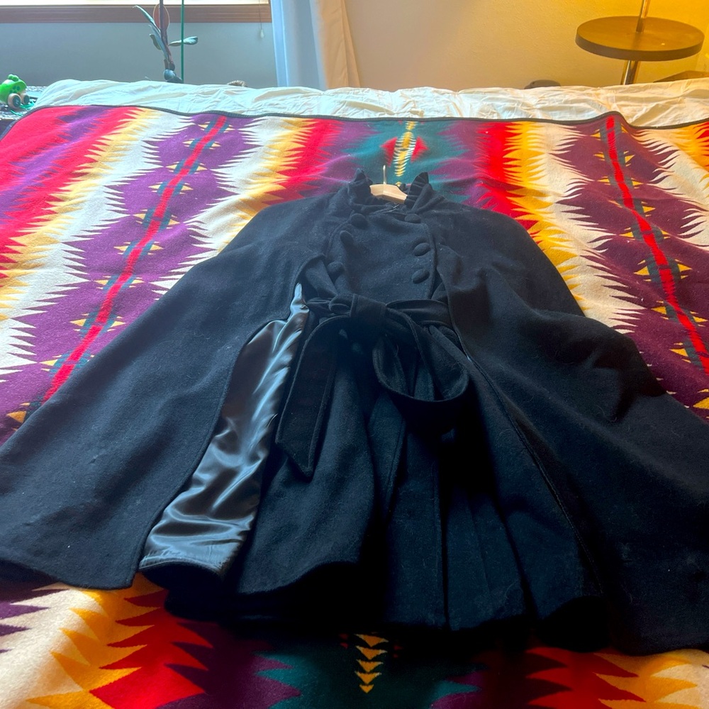Black wool blend cape coat. Size medium.